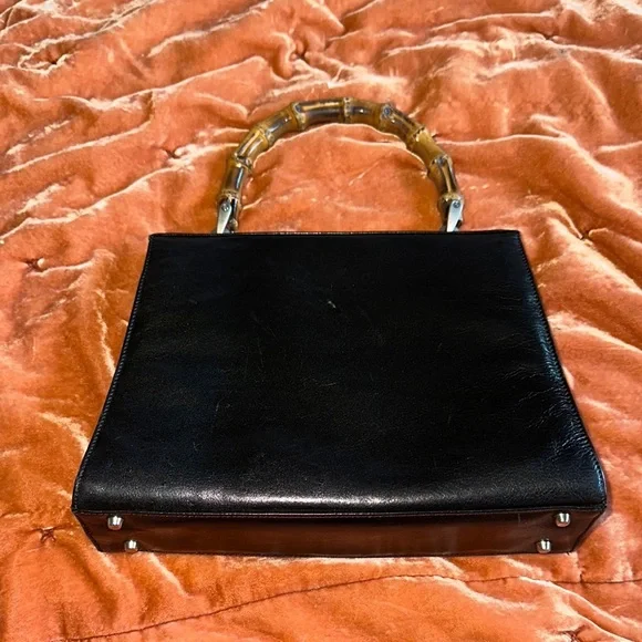 Women’s Elaine Turner Designs Black Satchel with Bamboo Handle and Lock Closure - Picture 5 of 7